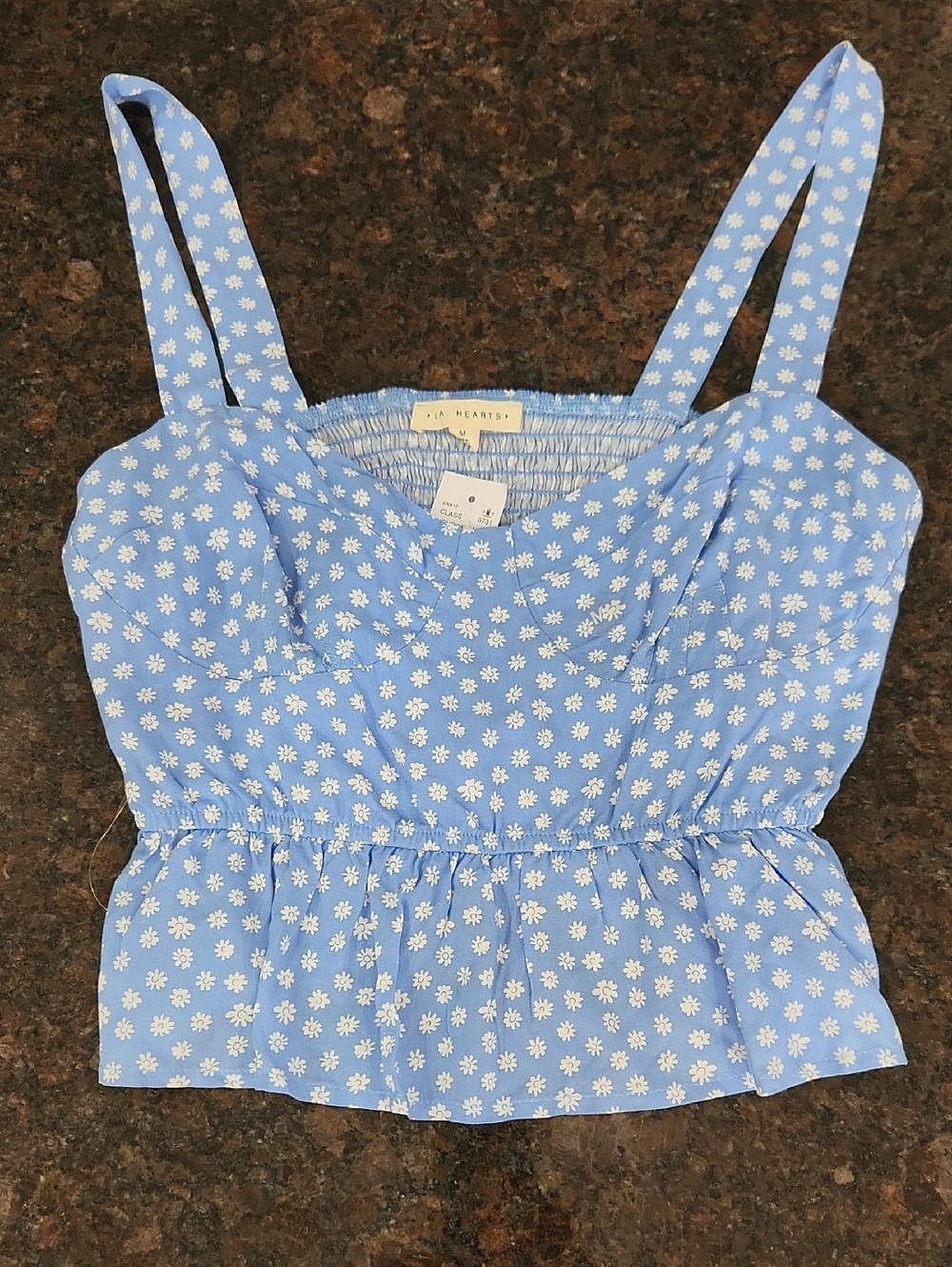 La Hearts Light Blue Daisy Peplum Tank